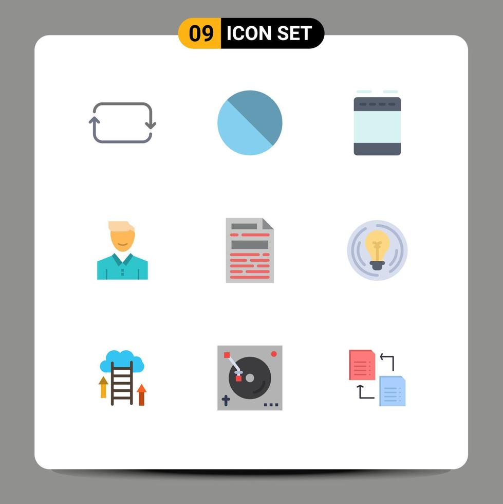 Mobile Interface Flat Color Set of 9 Pictograms of person happy appliances face avatar Editable Vector Design Elements
