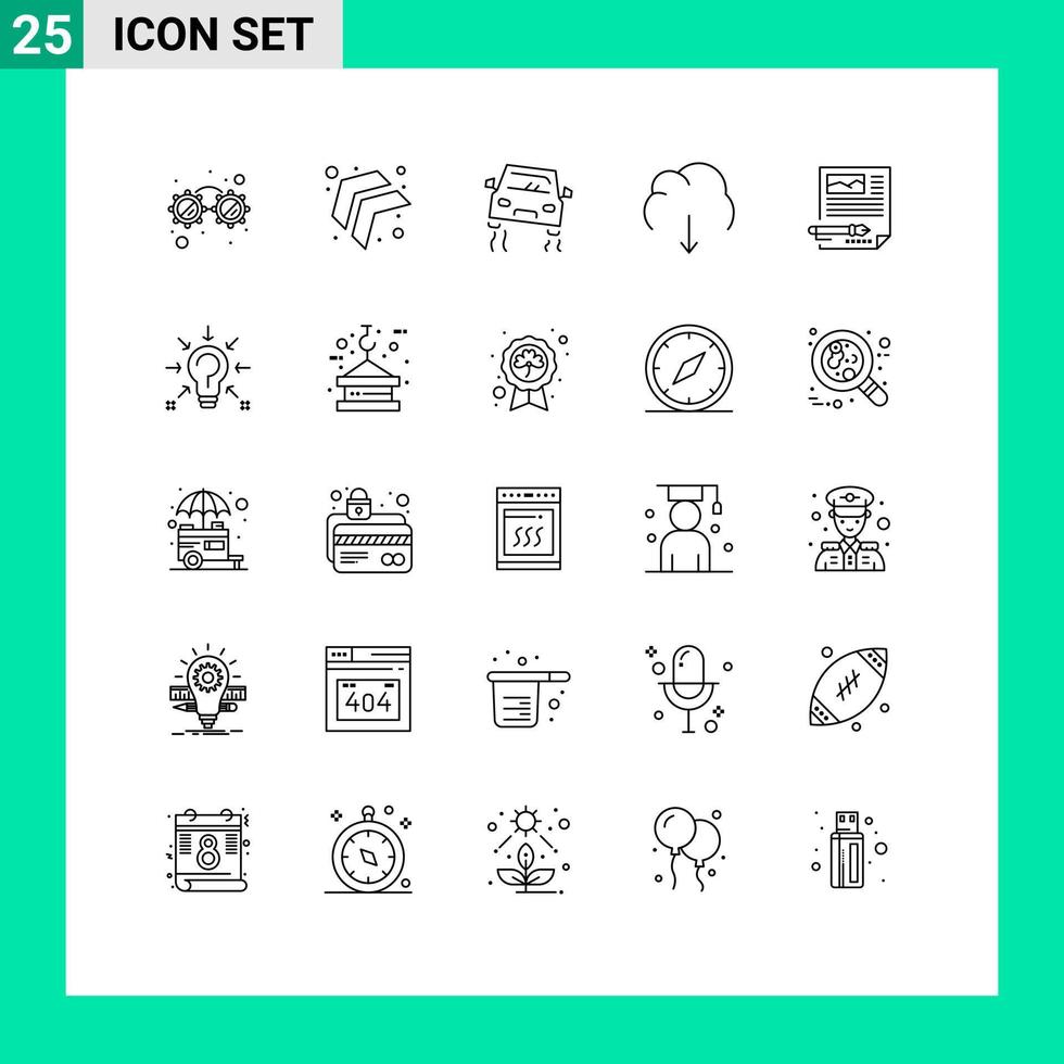 Universal Icon Symbols Group of 25 Modern Lines of paper edit road server download Editable Vector Design Elements