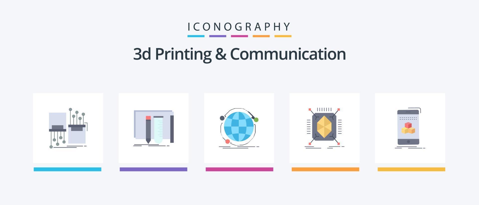 3d Printing And Communication Flat 5 Icon Pack Including rapid. object. lab. web. internet. Creative Icons Design vector