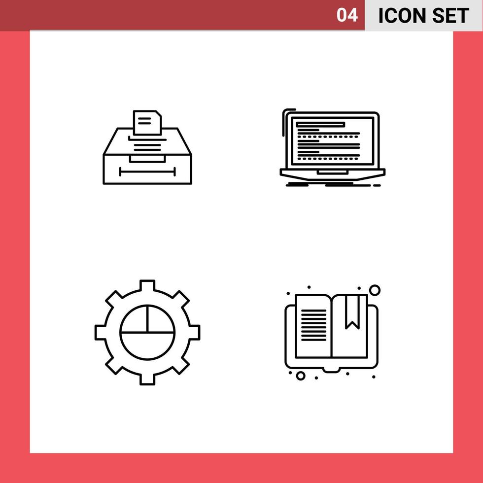 Group of 4 Modern Filledline Flat Colors Set for data business information computer settings Editable Vector Design Elements