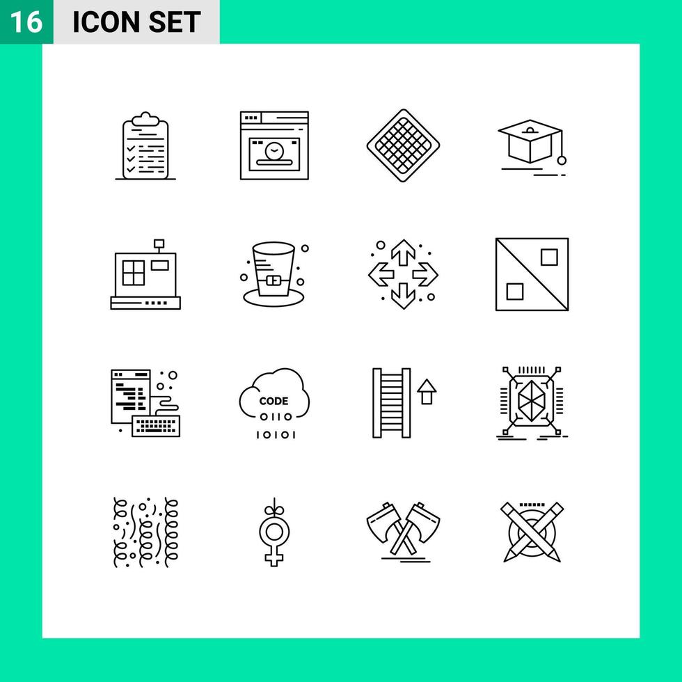 Universal Icon Symbols Group of 16 Modern Outlines of commerce graduation time education waffle Editable Vector Design Elements