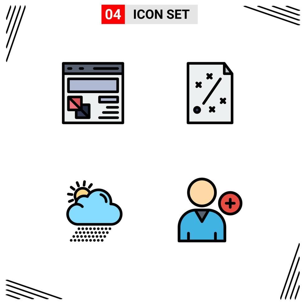 4 Thematic Vector Filledline Flat Colors and Editable Symbols of browser strategy page ideas rain Editable Vector Design Elements