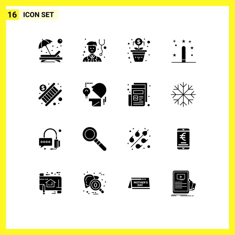 Mobile Interface Solid Glyph Set of 16 Pictograms of economy programing growth magic design Editable Vector Design Elements