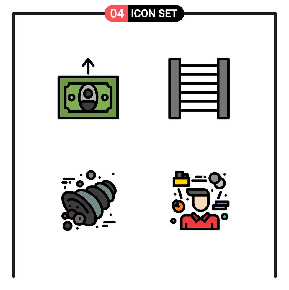 Pack of 4 creative Filledline Flat Colors of cash person ladder horn consultant Editable Vector Design Elements