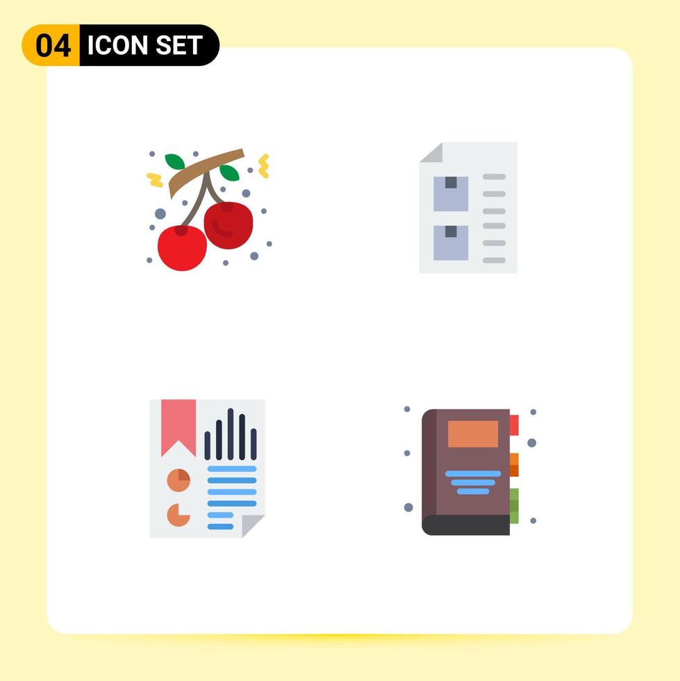 Pack of 4 Modern Flat Icons Signs and Symbols for Web Print Media such as berry paper holiday delivery data Editable Vector Design Elements