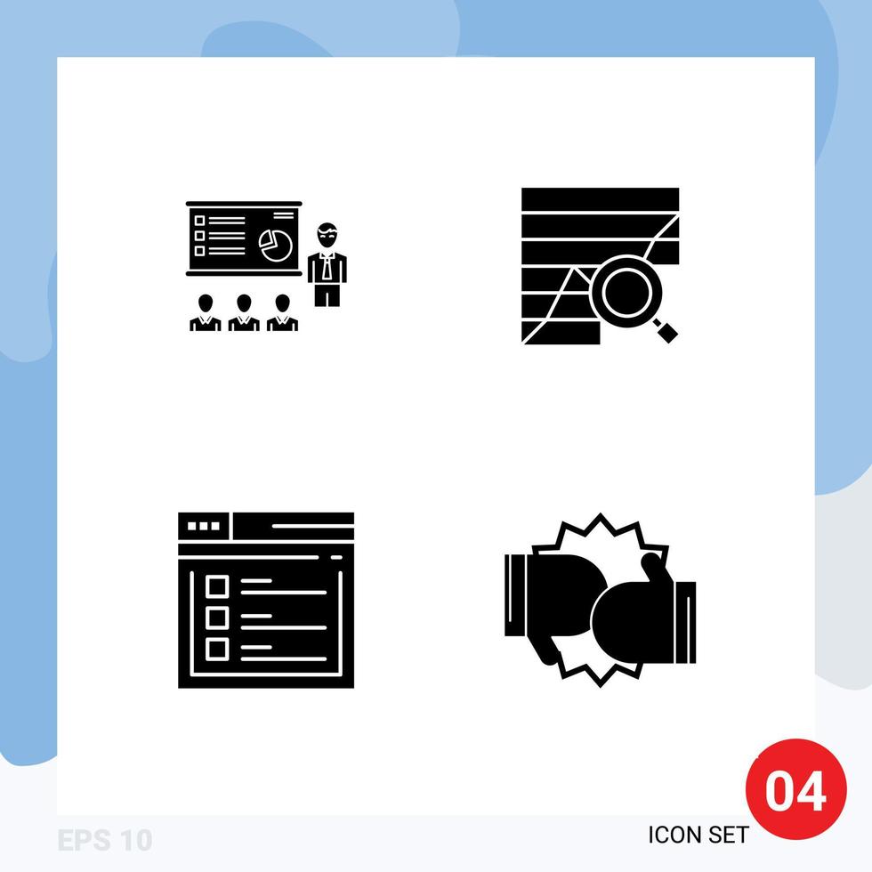 Pictogram Set of 4 Simple Solid Glyphs of presentation analytics graph statistics data Editable Vector Design Elements