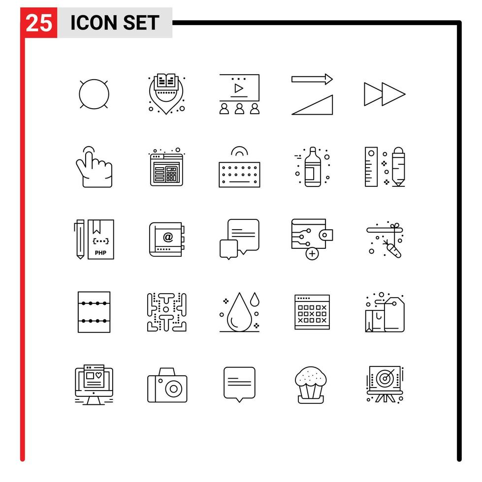 User Interface Pack of 25 Basic Lines of finger forward online advertisement sorting ascending Editable Vector Design Elements