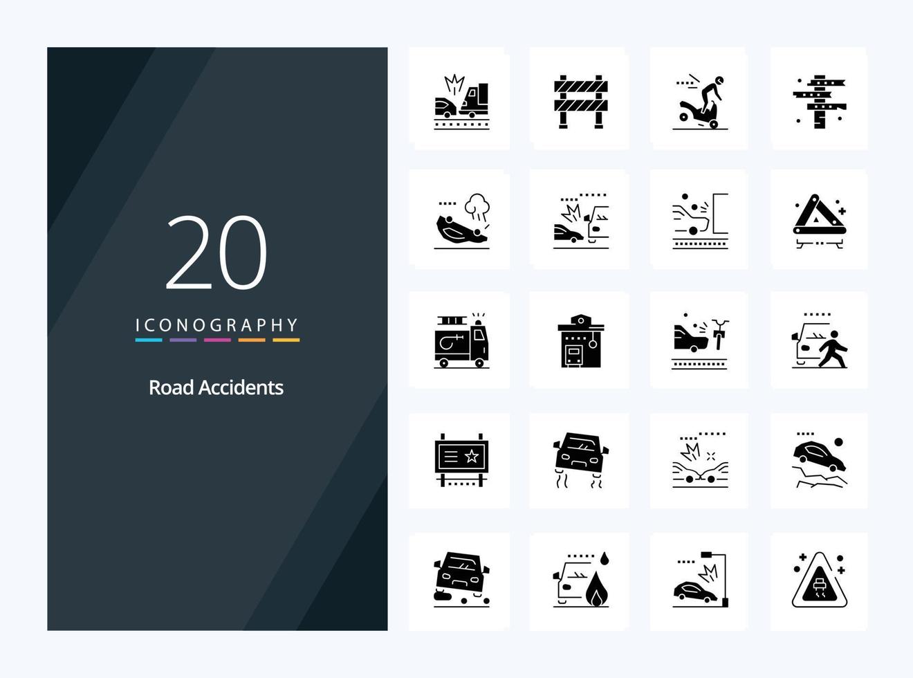 20 Road Accidents Solid Glyph icon for presentation vector