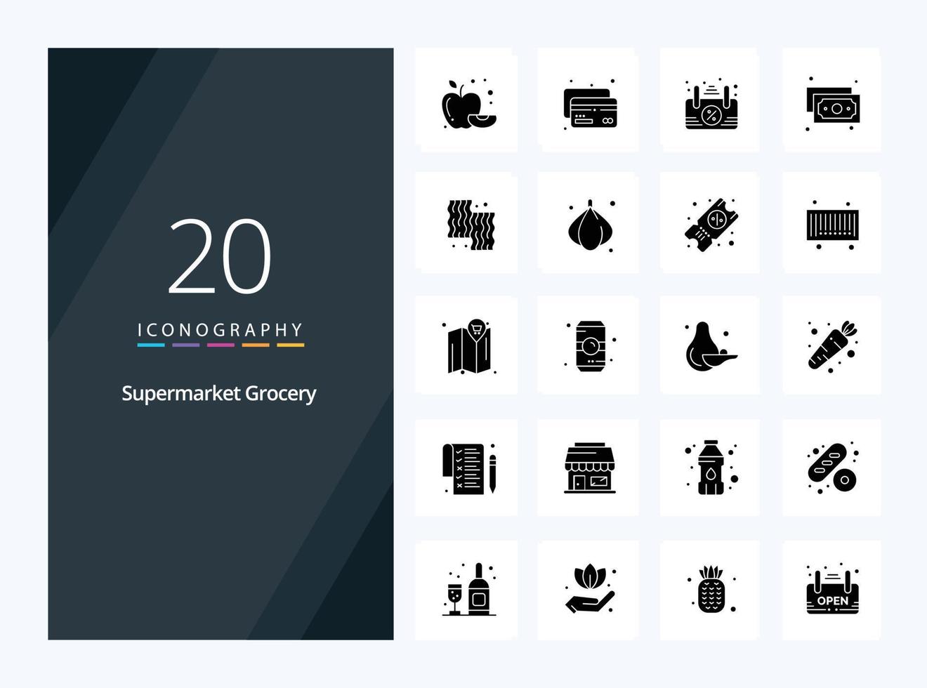 20 Grocery Solid Glyph icon for presentation vector