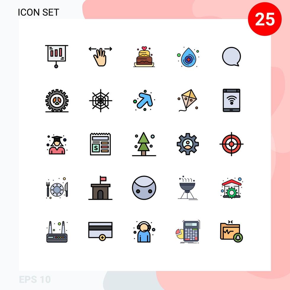 Mobile Interface Filled line Flat Color Set of 25 Pictograms of interface chat cake medical blood Editable Vector Design Elements