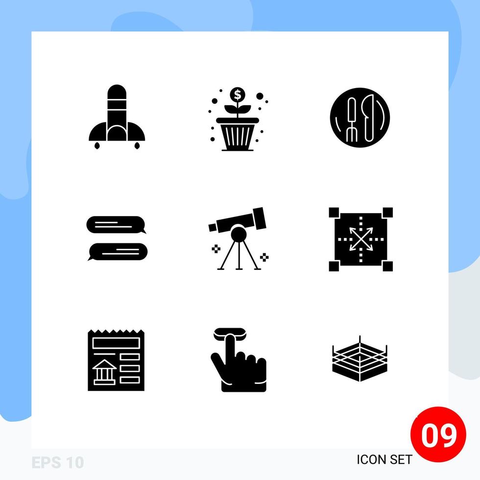 Modern Set of 9 Solid Glyphs and symbols such as research biology hotel texting chatting Editable Vector Design Elements