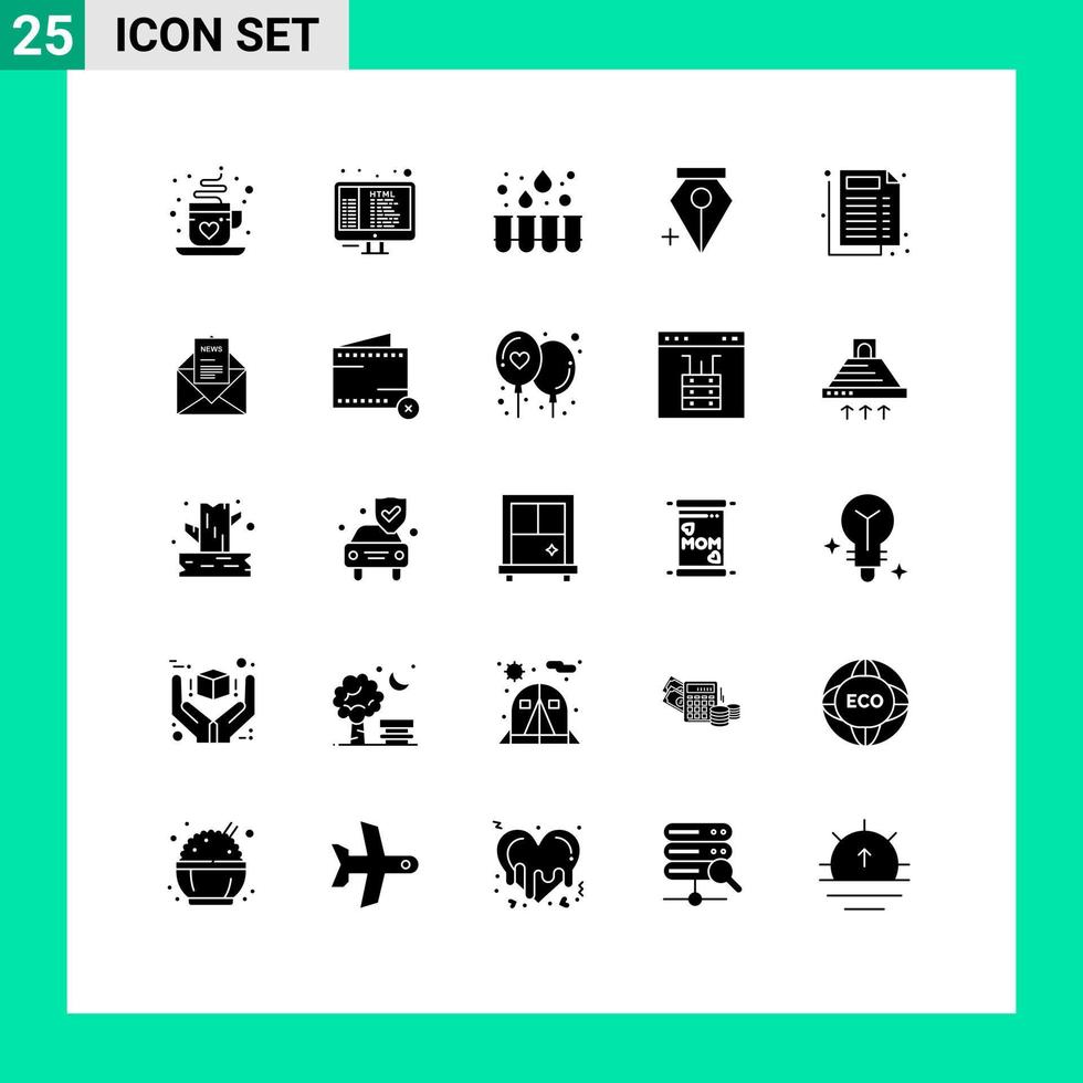 25 Thematic Vector Solid Glyphs and Editable Symbols of news report experiment medical anchor Editable Vector Design Elements