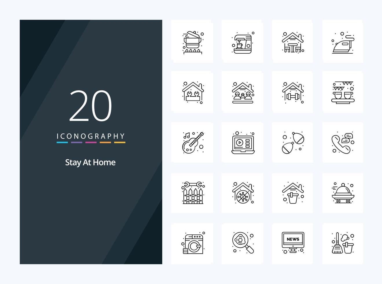 20 Stay At Home Outline icon for presentation vector