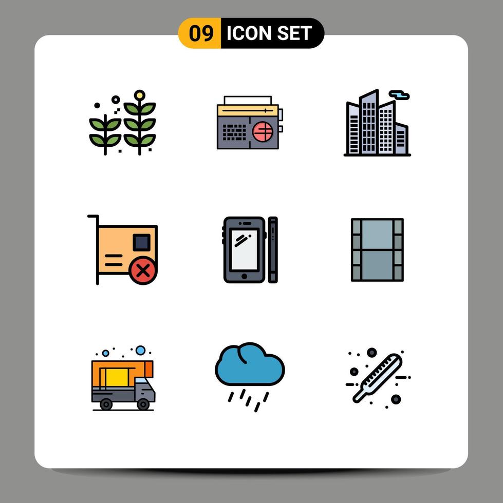 Set of 9 Modern UI Icons Symbols Signs for mobile phone office pci devices Editable Vector Design Elements