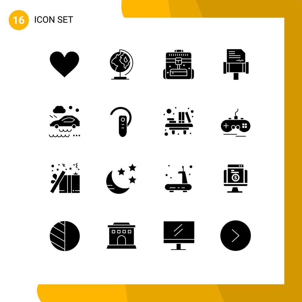 Editable Vector Line Pack of 16 Simple Solid Glyphs of car rules map law travel Editable Vector Design Elements