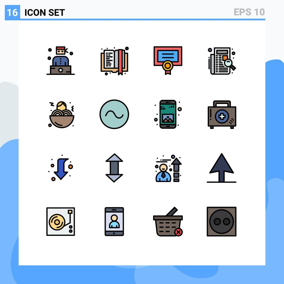 grupo de 16 líneas llenas de color plano, signos y símbolos para la lista de premios de la lista de espaguetis, verifique los elementos de diseño de vectores creativos editables