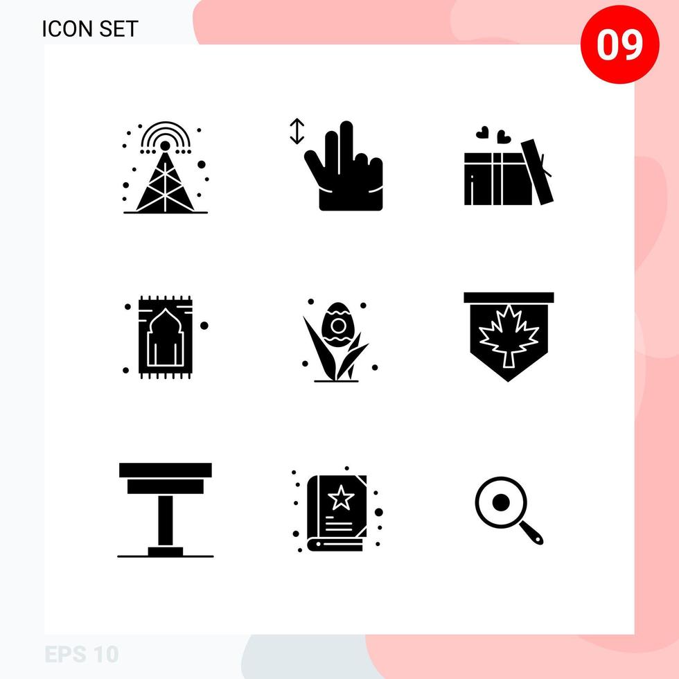 Set of 9 Modern UI Icons Symbols Signs for grass namaz love pray praying Editable Vector Design Elements