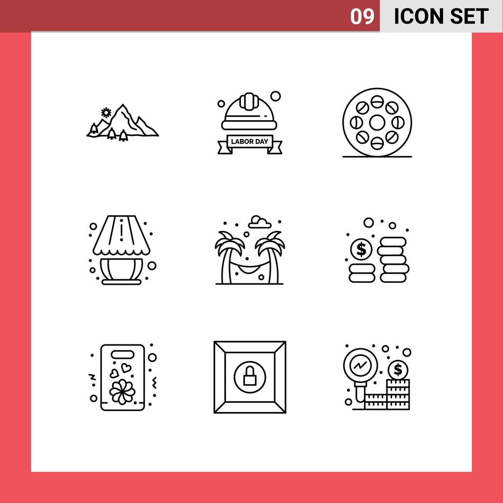 9 Thematic Vector Outlines and Editable Symbols of lighting lamp helmet home decorate roll Editable Vector Design Elements