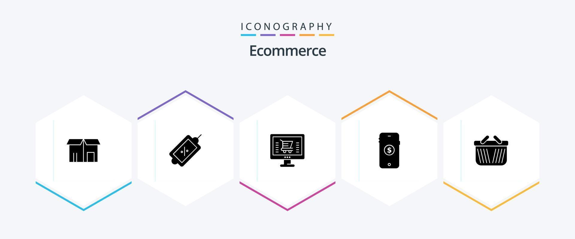 paquete de iconos de 25 glifos de comercio electrónico que incluye carrito. en línea. en línea. compras. comercio electrónico vector