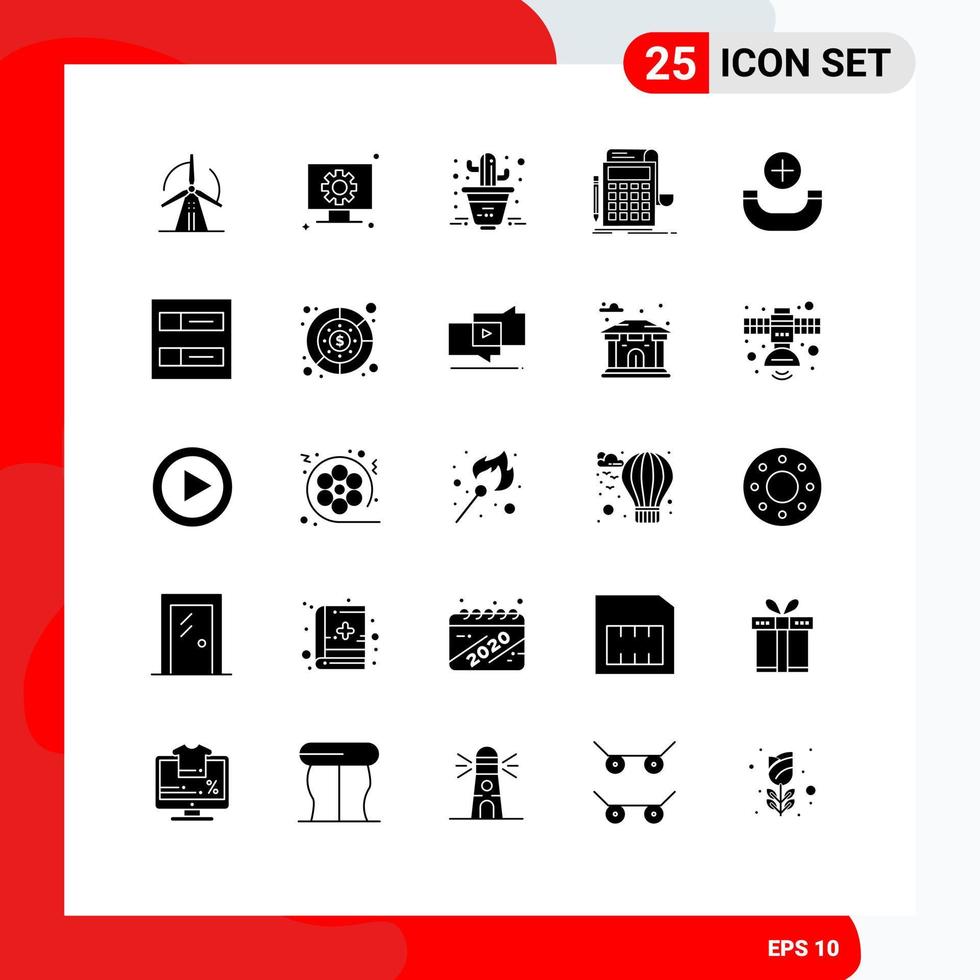 Modern Set of 25 Solid Glyphs and symbols such as new calculator cactus calculation audit Editable Vector Design Elements