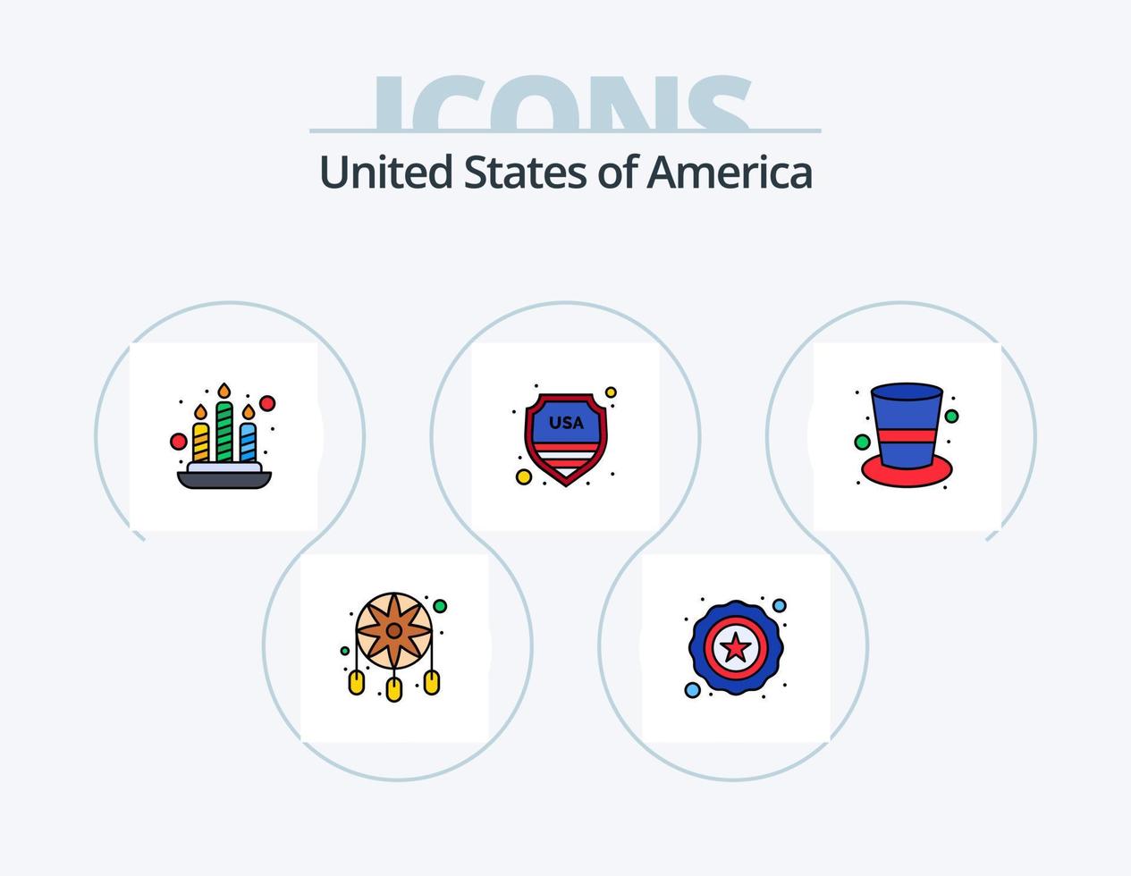 Usa Line Filled Icon Pack 5 Icon Design. . paper. star. garland. soda vector