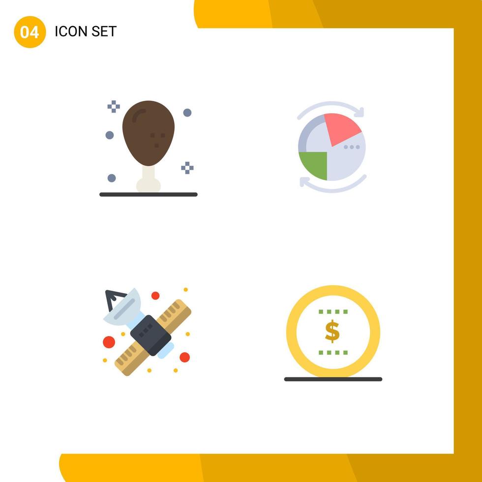 4 Creative Icons Modern Signs and Symbols of dinner server leg database media Editable Vector Design Elements