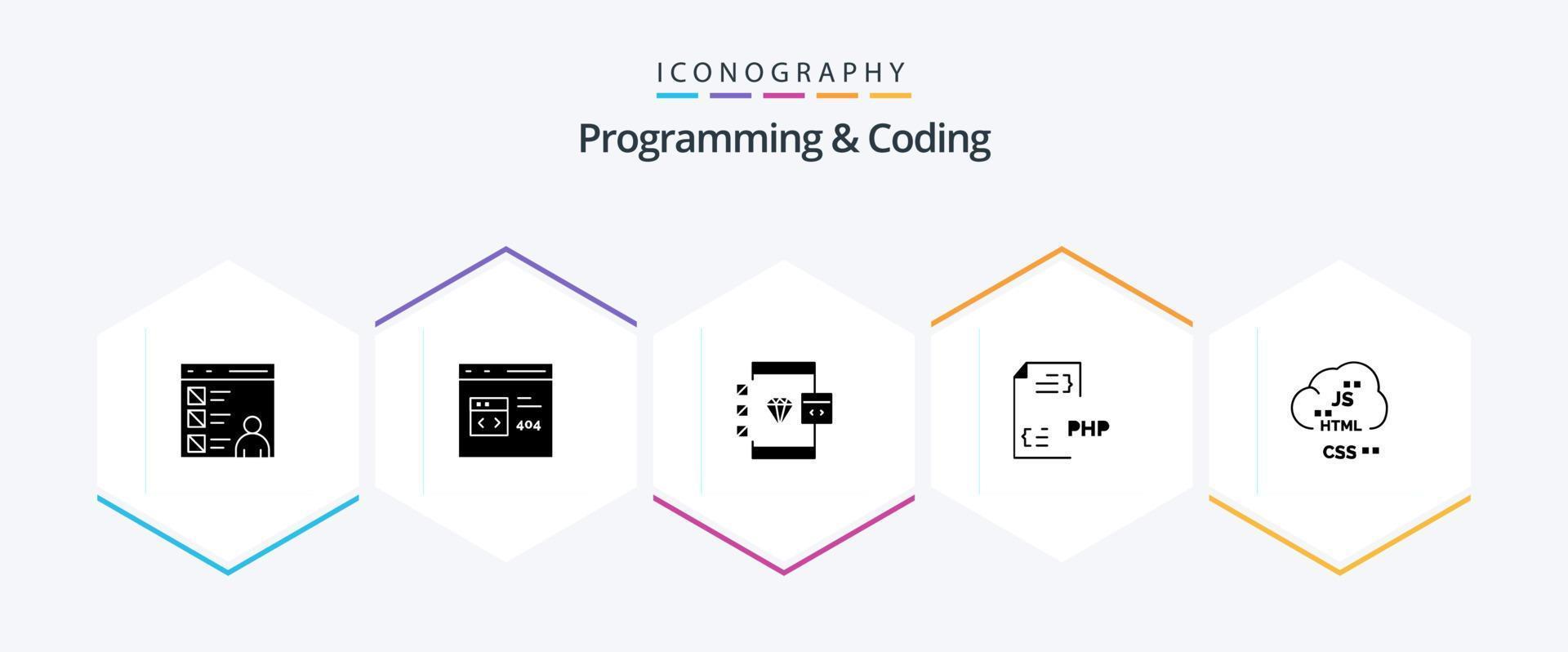 paquete de iconos de 25 glifos de programación y codificación que incluye . . documento. desarrollo. codificación vector