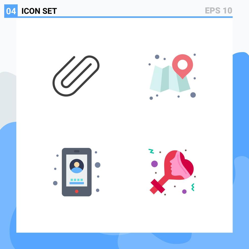 Universal Icon Symbols Group of 4 Modern Flat Icons of attachment phone paper map gender Editable Vector Design Elements