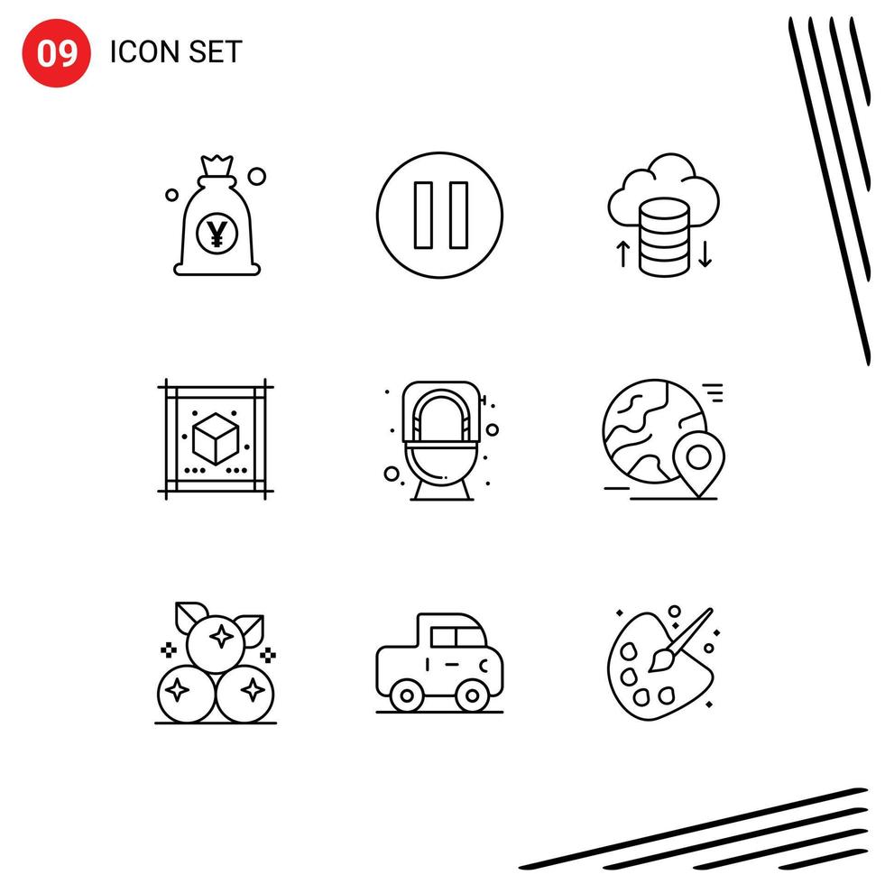 Set of 9 Modern UI Icons Symbols Signs for toilet commode cloud network bathroom paper Editable Vector Design Elements