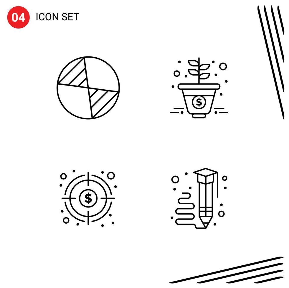 Modern Set of 4 Filledline Flat Colors and symbols such as center fund growth money target Editable Vector Design Elements