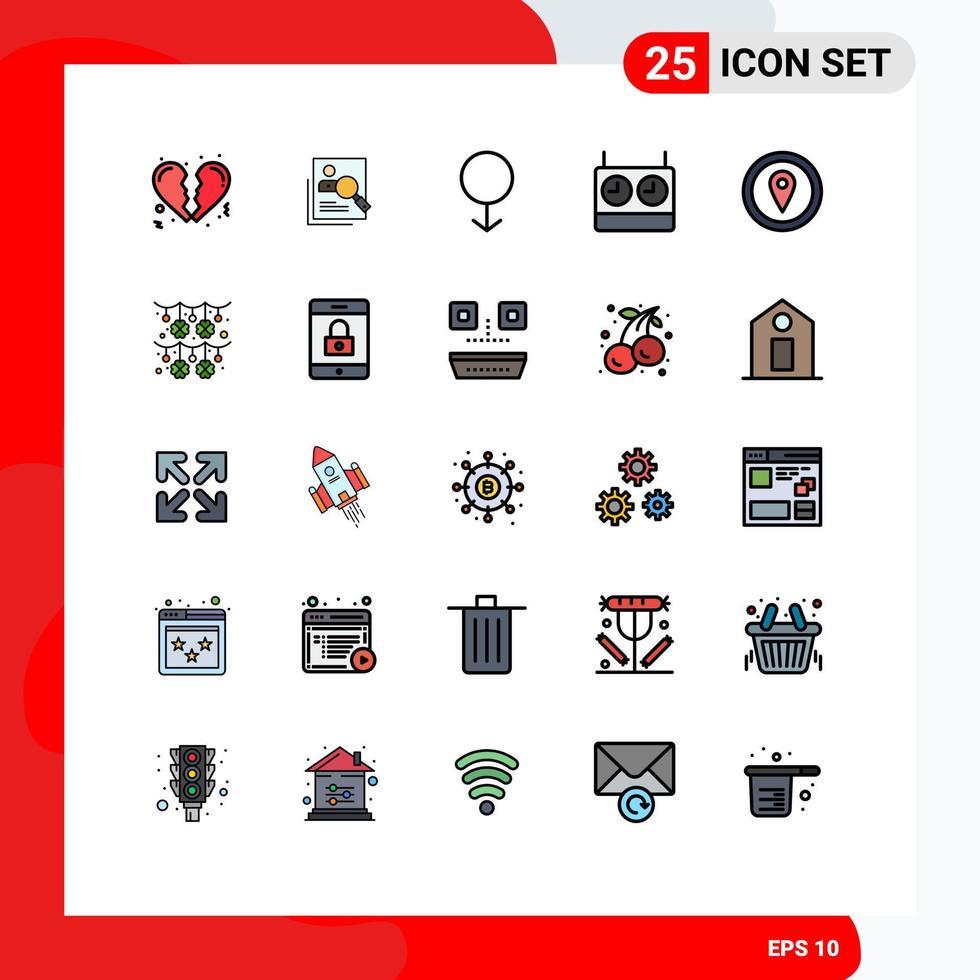 Universal Icon Symbols Group of 25 Modern Filled line Flat Colors of gps clock resources chess male Editable Vector Design Elements