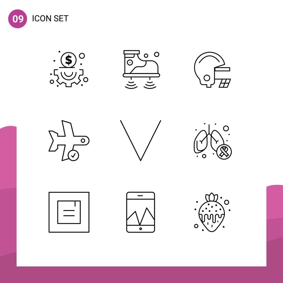 Universal Icon Symbols Group of 9 Modern Outlines of down arrow football transportation plane Editable Vector Design Elements