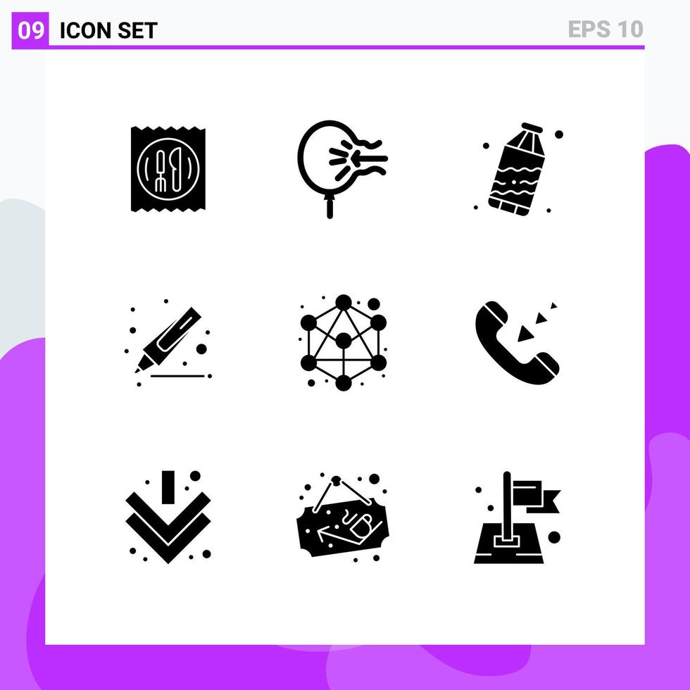 Modern Set of 9 Solid Glyphs and symbols such as network connection stress marker drawing Editable Vector Design Elements