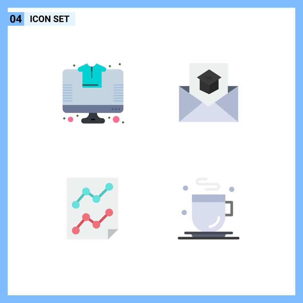 Set of 4 Modern UI Icons Symbols Signs for online analytics tshirt email page Editable Vector Design Elements