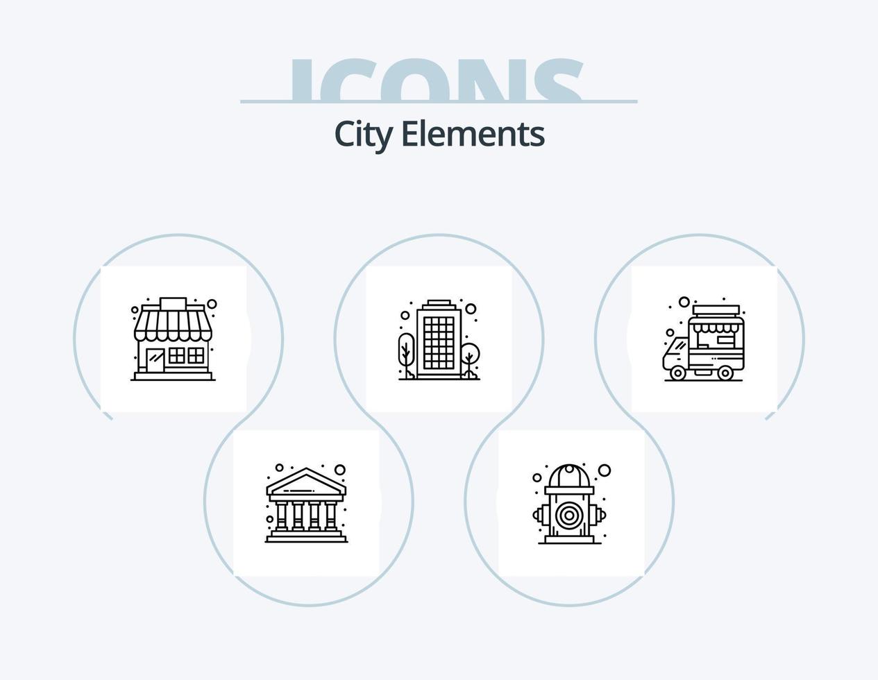 diseño de iconos del paquete de iconos de línea de elementos de la ciudad 5. tienda. tienda. poder. calle. parar vector