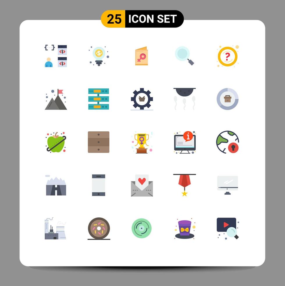 Pack of 25 Modern Flat Colors Signs and Symbols for Web Print Media such as help magnify shopping magnifier invite Editable Vector Design Elements