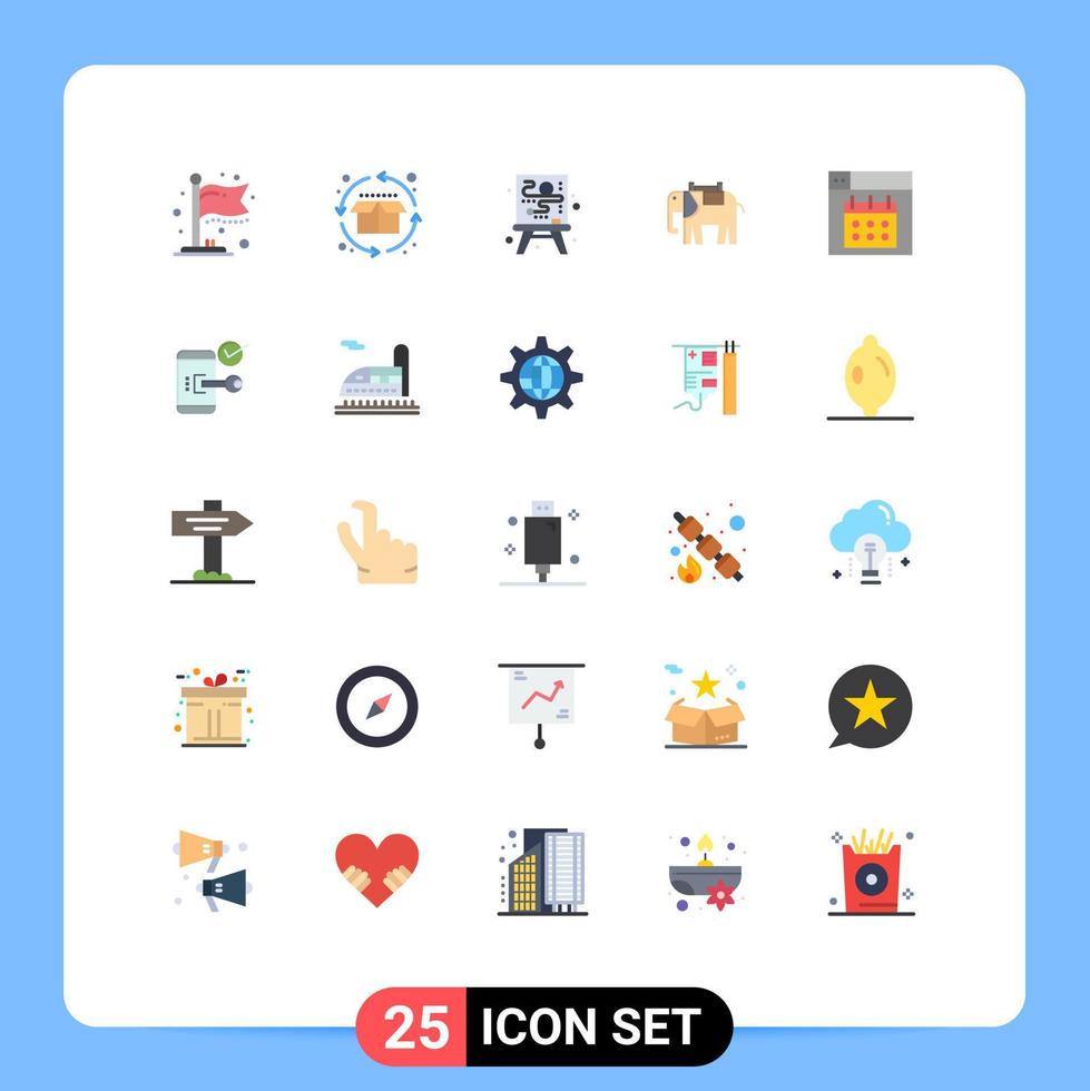 Group of 25 Flat Colors Signs and Symbols for date design creative web elephant Editable Vector Design Elements