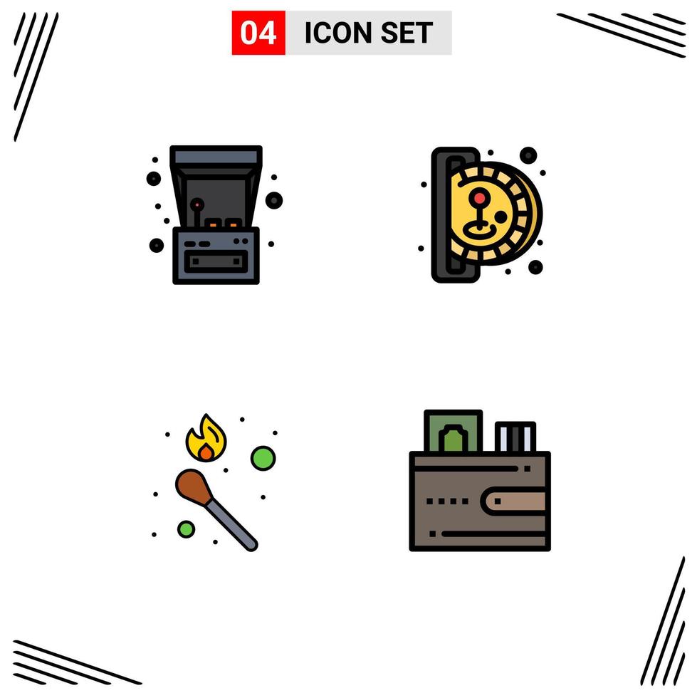 User Interface Pack of 4 Basic Filledline Flat Colors of arcade machine flame play game stick fire Editable Vector Design Elements