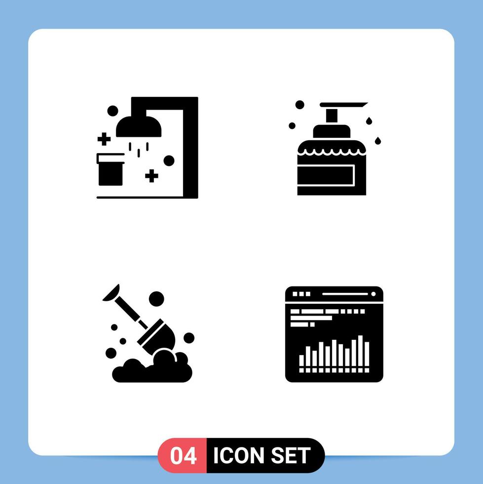 Mobile Interface Solid Glyph Set of 4 Pictograms of bath agriculture sport keeping farming Editable Vector Design Elements