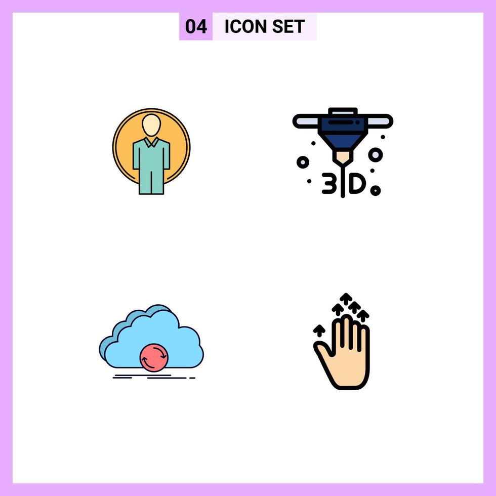Pack of 4 creative Filledline Flat Colors of user sync image direct metal laser sintering synchronization Editable Vector Design Elements