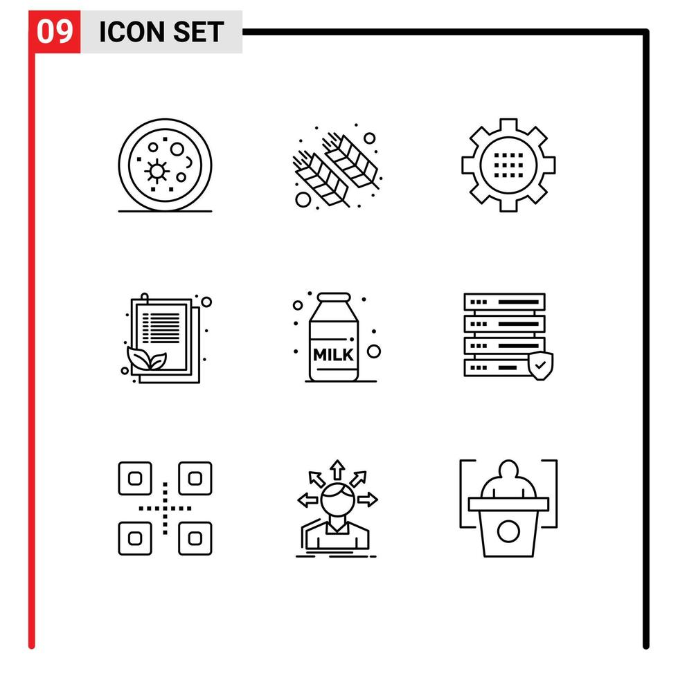 Group of 9 Outlines Signs and Symbols for leaf clipboard wheat check list options Editable Vector Design Elements