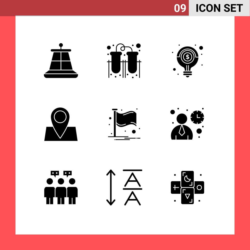 9 Universal Solid Glyphs Set for Web and Mobile Applications flag pad lock light map holiday Editable Vector Design Elements