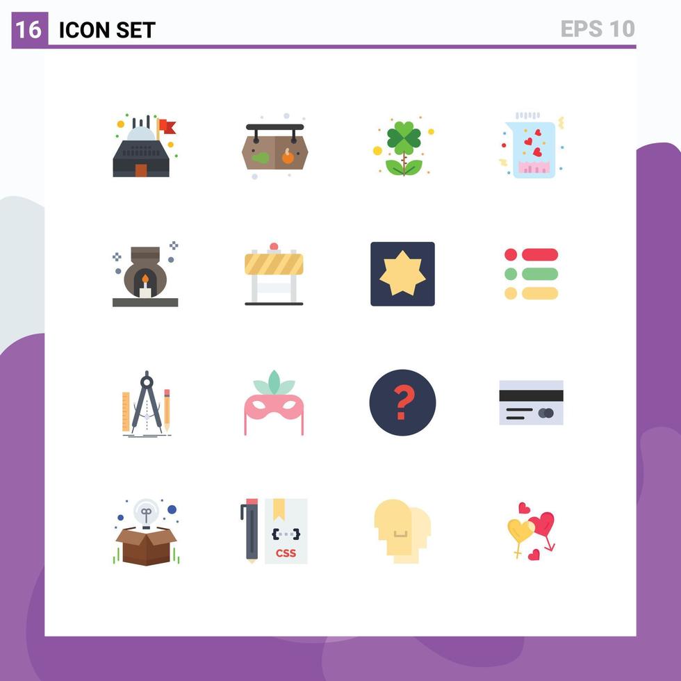 Modern Set of 16 Flat Colors Pictograph of spa relax four burner heart Editable Pack of Creative Vector Design Elements