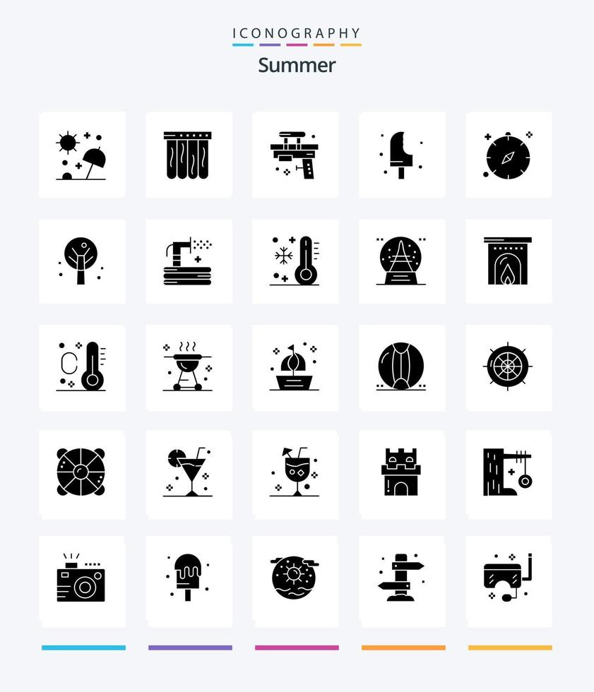 paquete creativo de iconos negros sólidos de 25 glifos de verano, como el verano. hielo. divertida. alimento. agua vector