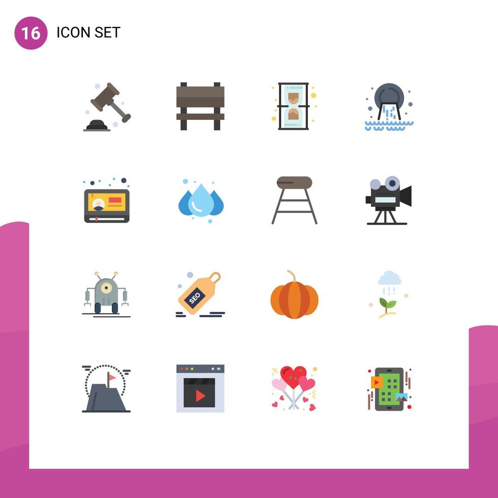 16 Universal Flat Color Signs Symbols of news sewage clock radioactive pipe Editable Pack of Creative Vector Design Elements
