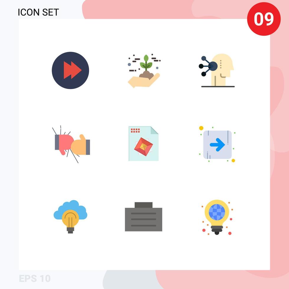 Universal Icon Symbols Group of 9 Modern Flat Colors of processing gloves assortment fight boxing Editable Vector Design Elements