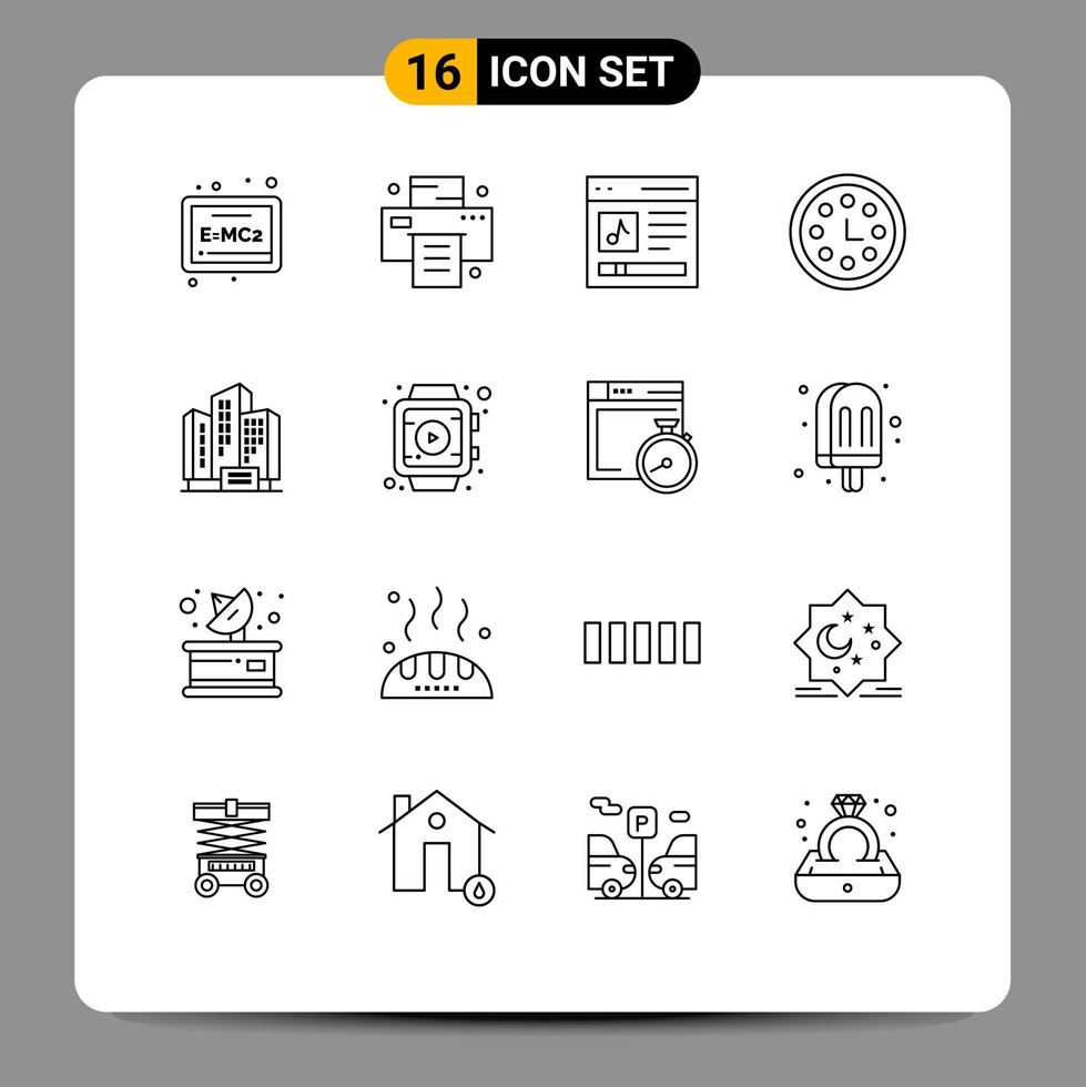 Outline Pack of 16 Universal Symbols of building address interface wreath award Editable Vector Design Elements