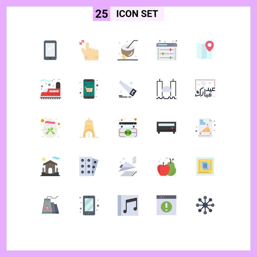 25 User Interface Flat Color Pack of modern Signs and Symbols of map web setting coconut web preferences equalizer Editable Vector Design Elements