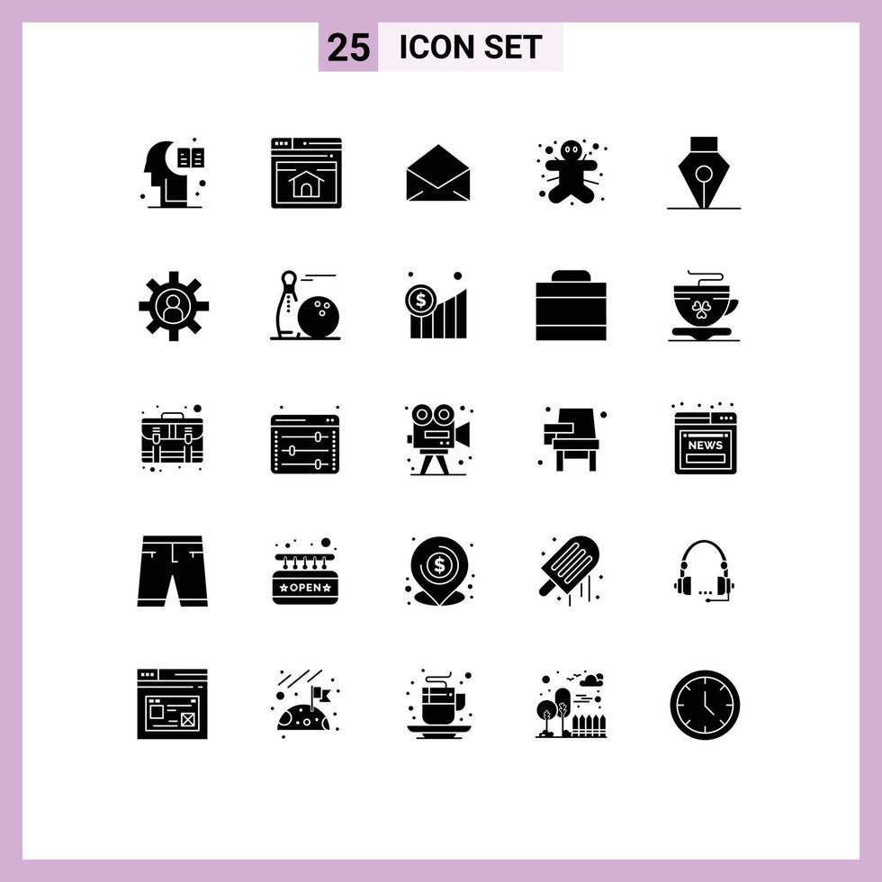 Modern Set of 25 Solid Glyphs and symbols such as pen halloween email gingerbread man cookie Editable Vector Design Elements