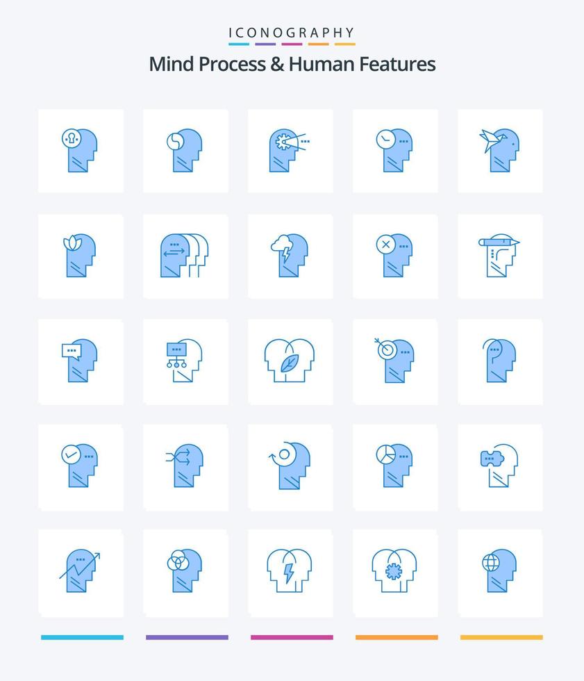 Creative Mind Process And Human Features 25 Blue icon pack  Such As imagination form. thoughts . mind. mind. head vector